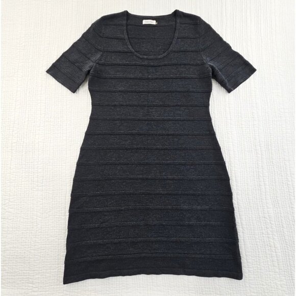 Calvin Klein Ribbed Bodycon Midi Dress Women's Large Grey Long Sleeve EUC - Picture 1 of 16